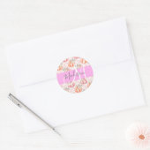 Meisje Chic Floral Pink Peach Monogram Ronde Sticker (Envelop)