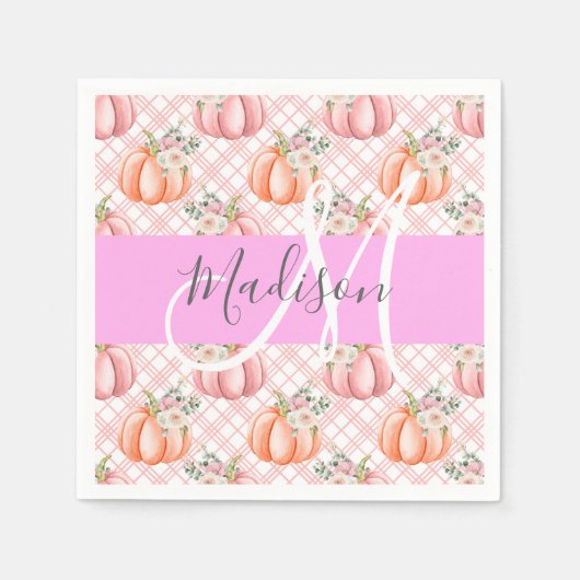 Meisje Chic Floral Pink Peach Monogram Servet (Voorkant)