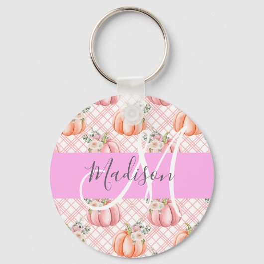 Meisje Chic Floral Pink Peach Monogram Sleutelhanger (Voorkant)