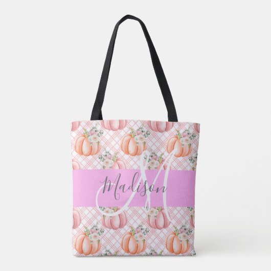 Meisje Chic Floral Pink Peach Monogram Tote Bag (Achterkant)