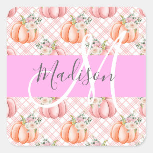 Meisje Chic Floral Pink Peach Monogram Vierkante Sticker