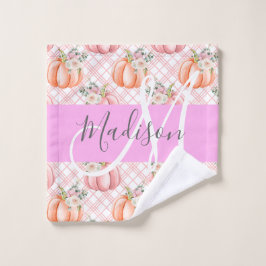 Meisje Chic Floral Pink Peach Monogram Washandje