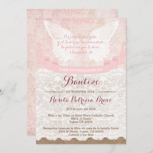 Meisje Christening Bautizo Uitnodigingen in het Sp (Voorkant / Achterkant)