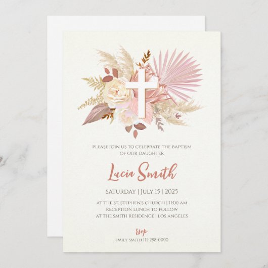 Meisje Christening nodigt uit als Baptismal uitnod Kaart (Voorkant / Achterkant)