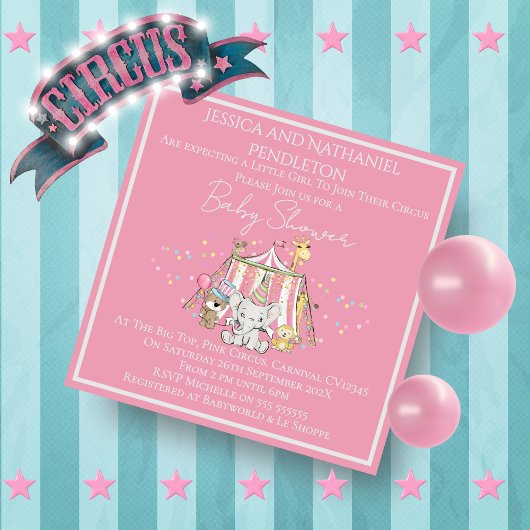Meisje Circus Baby Shower Uitnodiging