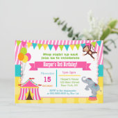 Meisje Circus Carnaval Verjaardagsfeest Uitnodigin Kaart (Staand voorkant)