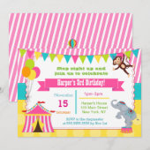 Meisje Circus Carnaval Verjaardagsfeest Uitnodigin Kaart (Voorkant / Achterkant)