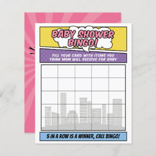 Meisje Comic Book Superhero Baby shower Bingo spel