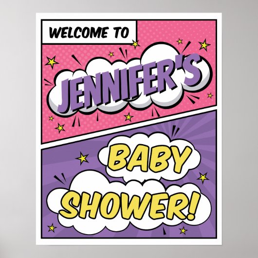 Meisje Comic Book Superhero Baby shower Welkom Poster (Voorkant)
