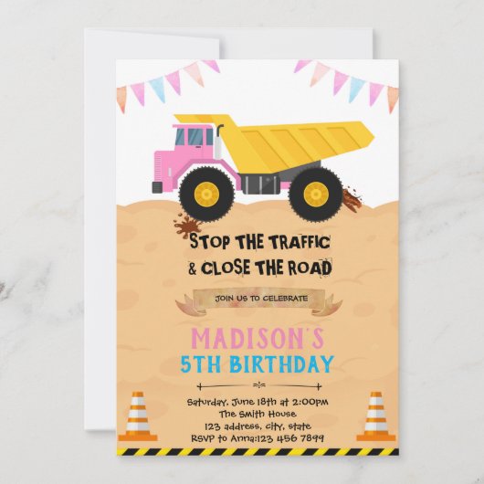 Meisje constructie uitnodiging (Voorkant)