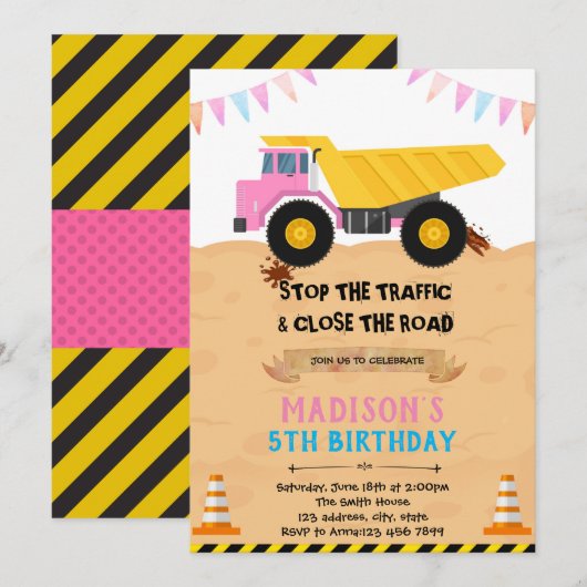 Meisje constructie uitnodiging (Voorkant / Achterkant)