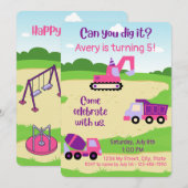 Meisje Constructie Verjaardag uitnodigen Kaart (Voorkant / Achterkant)