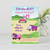 Meisje Constructie Verjaardag uitnodigen Kaart (Staand voorkant)