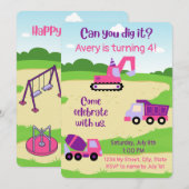 Meisje Constructie Verjaardag uitnodigen Kaart (Voorkant / Achterkant)