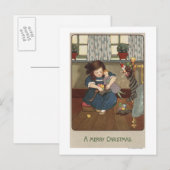 Meisje controleert haar schoenen vol met Goodies Briefkaart (Voorkant / Achterkant)