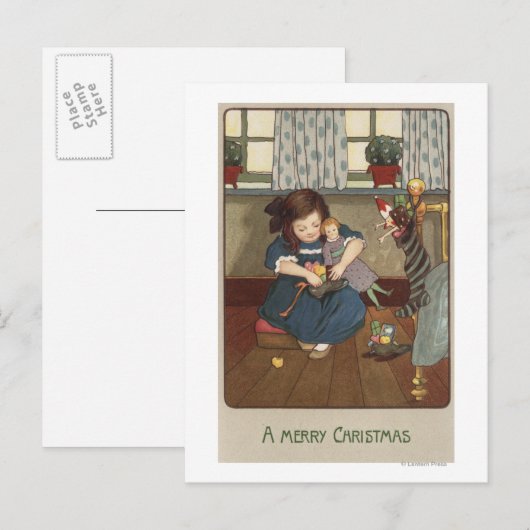 Meisje controleert haar schoenen vol met Goodies Briefkaart (Voorkant / Achterkant)