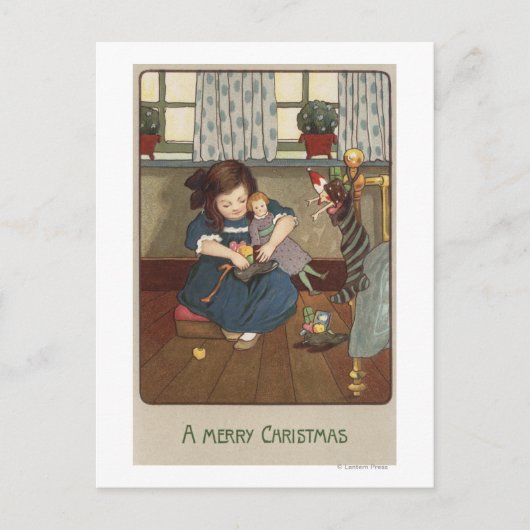 Meisje controleert haar schoenen vol met Goodies Briefkaart (Voorkant)