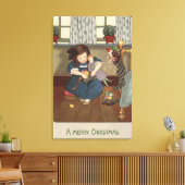 Meisje controleert haar schoenen vol met Goodies Canvas Afdruk (Insitu (Woonkamer))