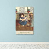 Meisje controleert haar schoenen vol met Goodies Canvas Afdruk (Insitu (Houten vloer))