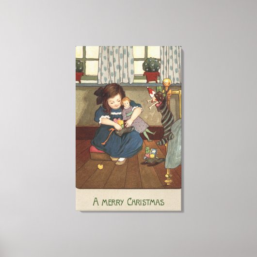 Meisje controleert haar schoenen vol met Goodies Canvas Afdruk (Voorkant)