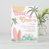 Meisje Cool ONE Surfen 1e Verjaardag Beach Party Kaart (Staand voorkant)