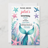 meisje cool vis zee blauw zeemeermin 1e Verjaardag Kaart (Voorkant)