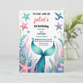 meisje cool vis zee blauw zeemeermin 1e Verjaardag Kaart (Staand voorkant)