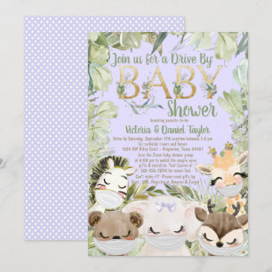 Meisje Covid Baby shower Dieren met Maskers Kaart