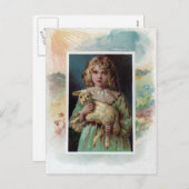 Meisje Cradling Lamb Victoriaans Pasen Feestdagenkaart (Voorkant / Achterkant)