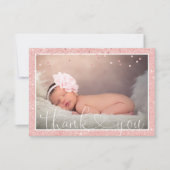 Meisje DANK JE Baby shower met roze glitter | FOTO Aankondiging (Voorkant)