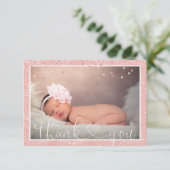 Meisje DANK JE Baby shower met roze glitter | FOTO Aankondiging (Staand voorkant)