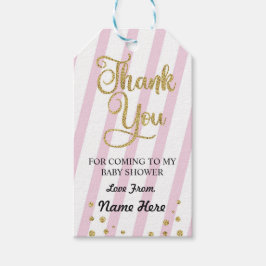 Meisje dank u Baby shower streep roze glitter Cadeaulabel