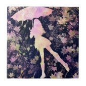 Meisje Dansen in de Regen Keramische Tegel Tegeltje (Voorkant)