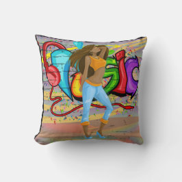 Meisje Dansen Muziek Graffiti Muur Achtergrond 2 Kussen