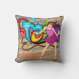 Meisje Dansen Muziek Graffiti Muur Achtergrond 4 Kussen