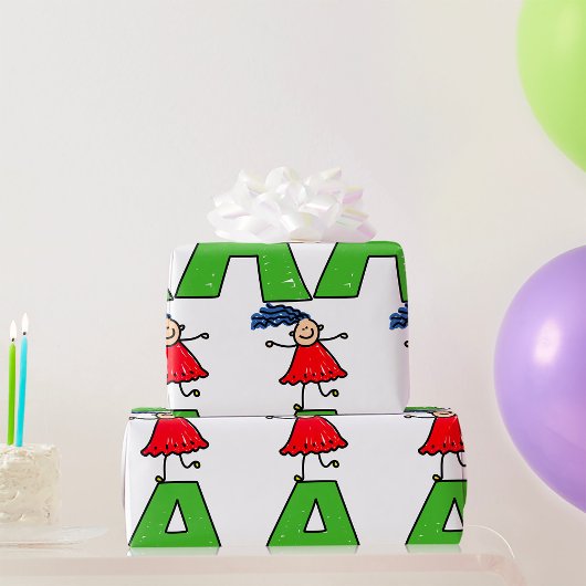 Meisje Dansen op Groene Brief Een Leuk Alfabet Cadeaupapier