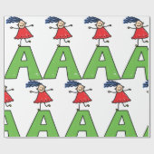 Meisje Dansen op Groene Brief Een Leuk Alfabet Cadeaupapier (Vlak)