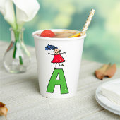 Meisje Dansen op Groene Brief Een Leuk Alfabet Papieren Bekers