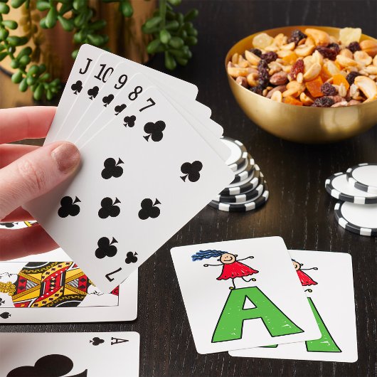 Meisje Dansen op Groene Brief Een Leuk Alfabet Pokerkaarten