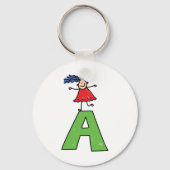 Meisje Dansen op Groene Brief Een Leuk Alfabet Sleutelhanger (Voorkant)