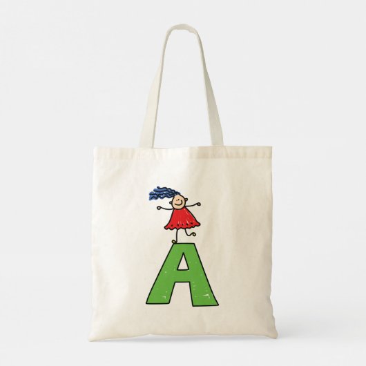 Meisje Dansen op Groene Brief Een Leuk Alfabet Tote Bag (Achterkant)