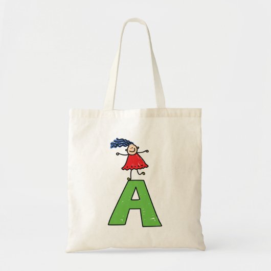 Meisje Dansen op Groene Brief Een Leuk Alfabet Tote Bag (Voorkant)
