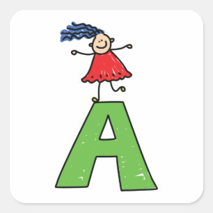 Meisje Dansen op Groene Brief Een Leuk Alfabet Vierkante Sticker