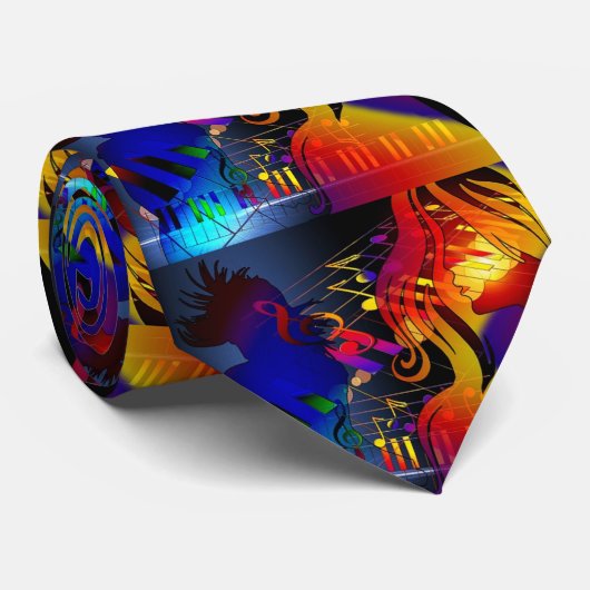 Meisje dansen op muziek notitie achtergrond stropdas (Opgerold)