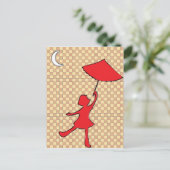 Meisje danst met haar paraplu briefkaart (Staand voorkant)