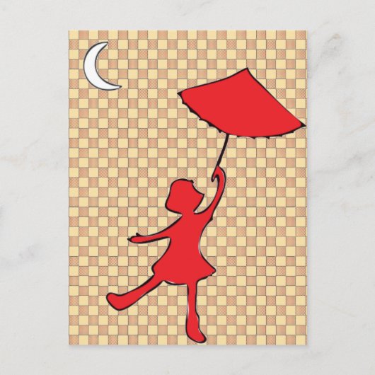 Meisje danst met haar paraplu briefkaart (Voorkant)