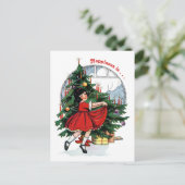  meisje danst rond de kerstboom briefkaart (Staand voorkant)