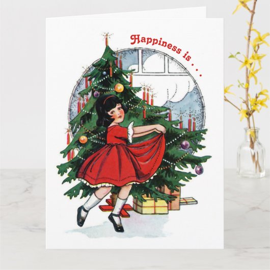 meisje danst rond de kerstboom kaart (Gele Bloem)