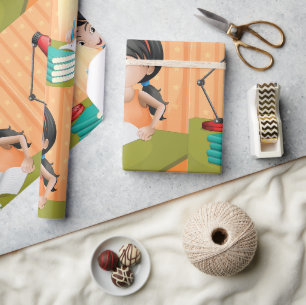 Meisje dat aan bureau huiswerk maakt cadeaupapier