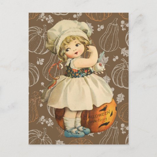 Meisje dat appel kerft Halloween-ansichtkaart Briefkaart (Voorkant)